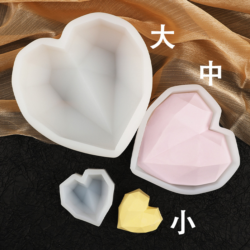Grande y mediano pequeño tamaño amor molde de silicona diamante amor mousse pastel molde aromaterapia yeso helado molde