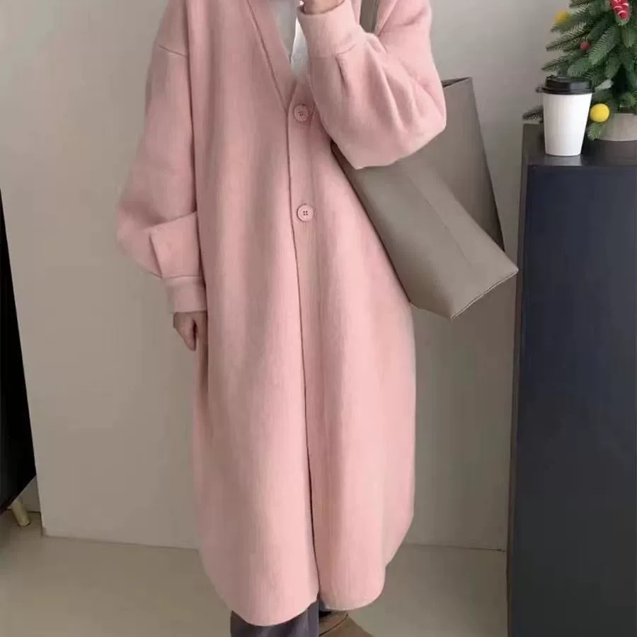 Демисезонное trench coat, длинная вязаная куртка, стиль высокого качества, V-образный вырез