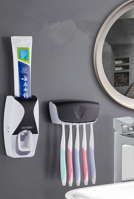 Support de brosse à dents avec distributeur de dentifrice - mural  multifonctionnel Kit de presse-dentifrice automatique peu encombrant, 4  fentes de brosse à dents