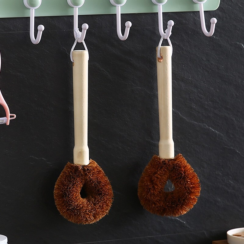 Coconut Palm Pot Brush Kitchen Household Long Handle Cleaning Non-Stick Oil Pot Washing Brush Pot Bowl Dishwashing Brush Pot Washing Brush Manufacturer