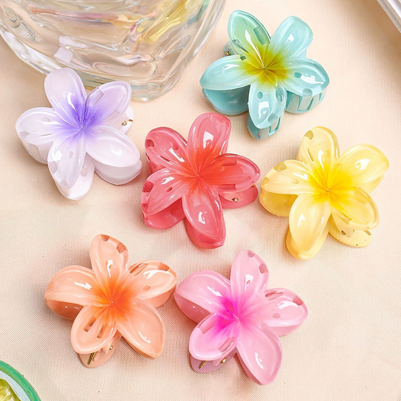 跨境热卖鸡蛋花发夹透明渐变花朵发夹后脑勺半扎发抓夹气质鲨鱼夹|undefined