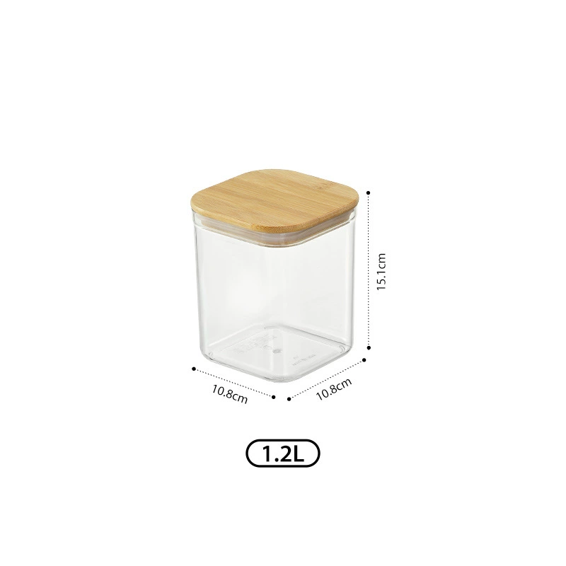Airtight Square Storage Container with Bamboo Lid, Transparent Plastic, Multiple Capacities