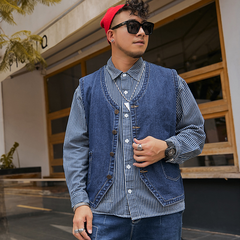 Large Size Men's Fat Denim Vest Plus Size Sleeveless Top Fashionable Korean Style Vest Motorcycle Waistcoat
