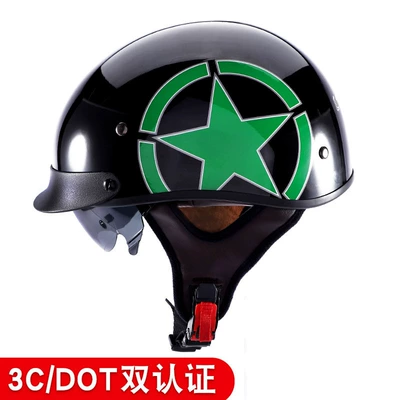 Helmet for Men and Women, Motosiklet kaskı (dəbilqə) - 112-bright-black-green-star-with-black-mirror-m