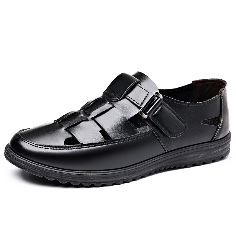 zapatos de cuero de hombre de negocios casual zapatos de soleas suaves antideslizantes de verano sandalias de mediana edad zapatos de papá negro