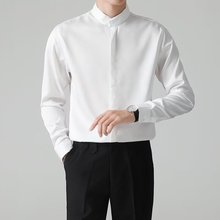 高级感立领白衬衫男士长袖2024新款宽松休闲工装衬衣内搭打底衫