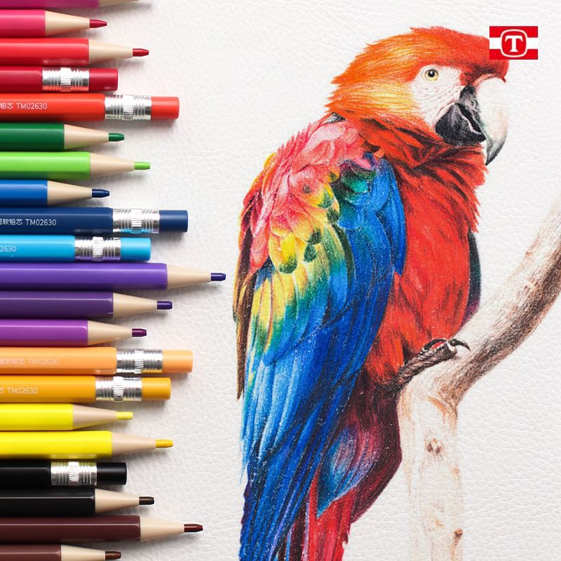 Tianzhuo núcleo intercambiable lápiz automático de color aceitoso plomo de color sin afilado lápiz de dibujo para niños estudiantes de arte lápiz de presión