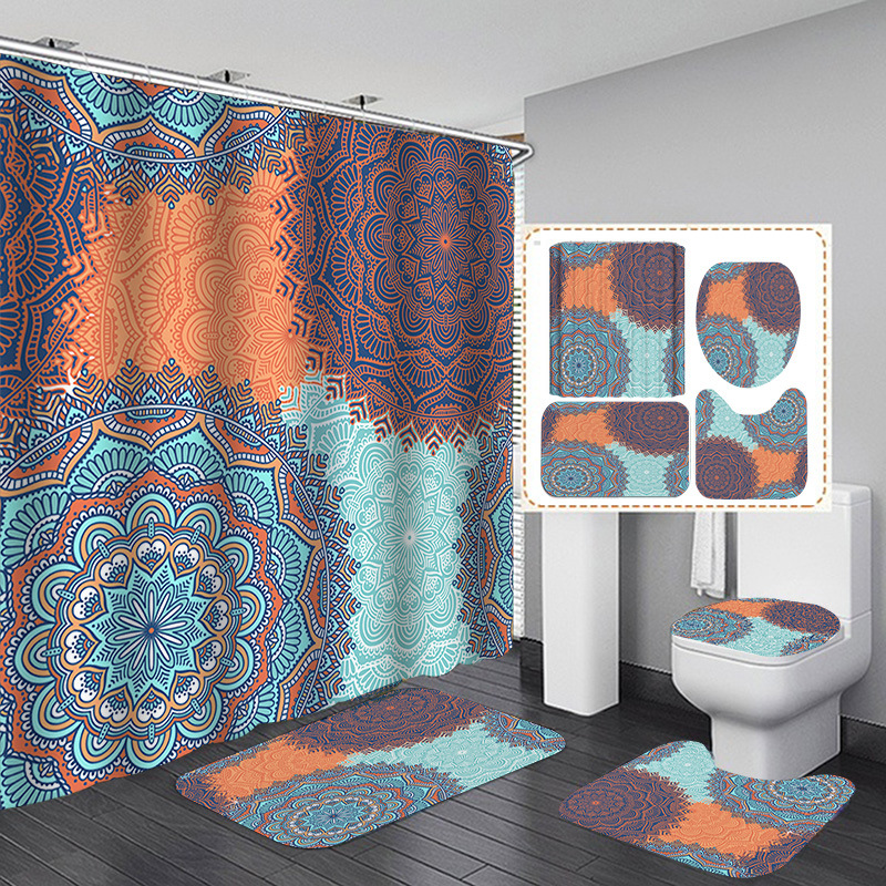 Venta caliente de Amazon Cortina de ducha de baño bohemia Tela de cortina de baño impermeable Juego de cuatro piezas Gran cantidad y excelente precio