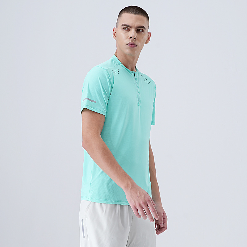 Deportivo delgado acondicionamiento físico hielo veloz ropa seca hombre verano maratón transpirable agujero transpiración camiseta de cuello redondo