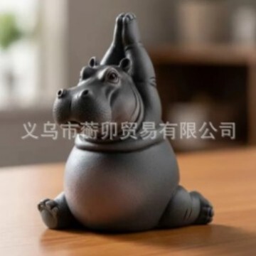 跨境新品Yoga Hippopotamus Statue 瑜伽河马雕像家居装饰摆件|undefined