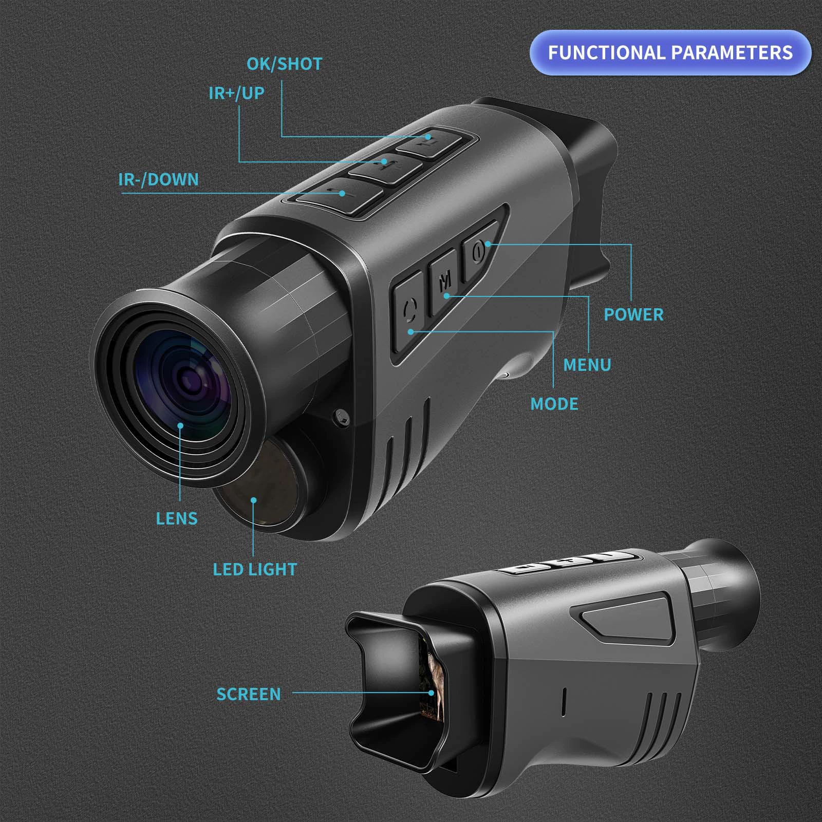 New R7 night vision device, high-definition monocular telescope, photo and video, all-black visual DNV2000 infrared night vision device