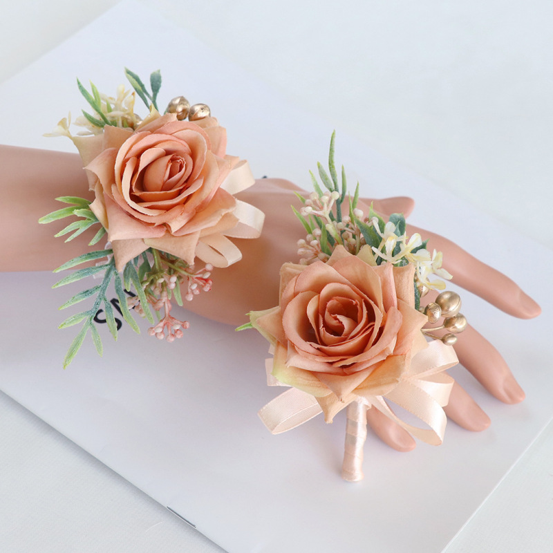 2023 new wedding corsage bride and groom wedding flower bridesmaid sister best friend wrist flower Amazon simulation
