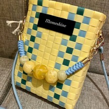 串珠编织包斜挎包包手工格子编织包时尚单肩包迷你手提女包手机包