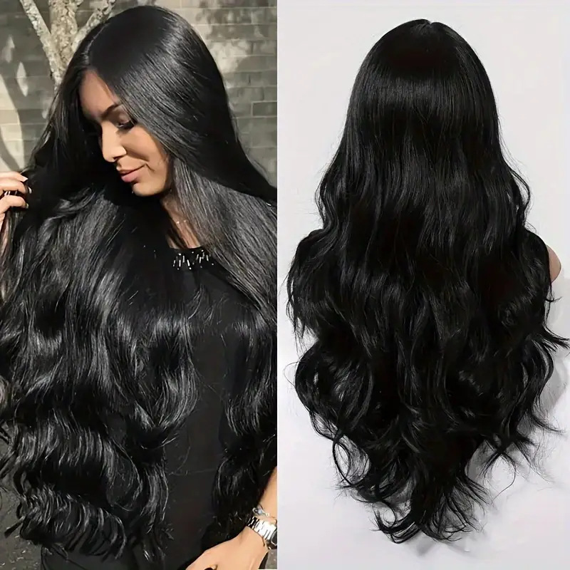 European and American Cross-border Women's Long Curly Hair Black Lace Medium Large Wave Fluffy High Temperature Silk Chemical Fiber Wig Full Head Cover