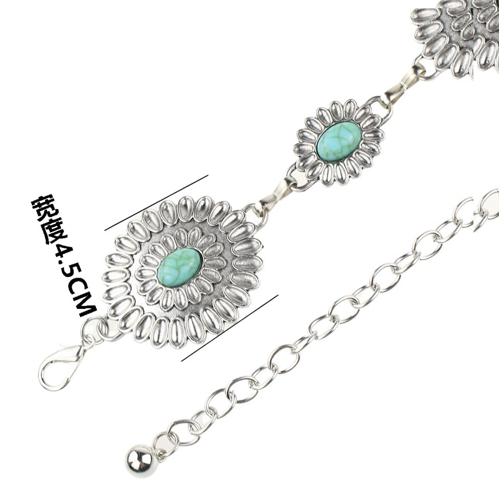 Трансграничное украшение для талии в европейском и американском стиле, золотисто-бирюзовая цепочка, универсальная, подходит к платьям, из сплава, в этническом стиле, ретро, с инкрустацией.