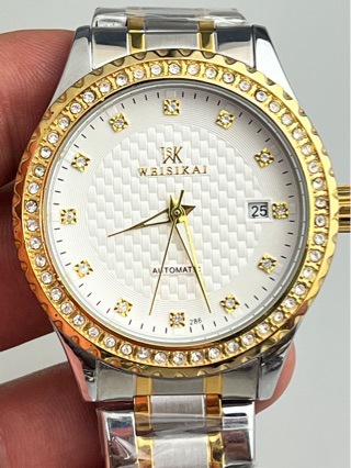 Swiss Counter [Weiskai] Men's Watch with Diamond-Encrusted Gold Edge, Mechanical Automatic Waterproof Men's Large Dial Watch