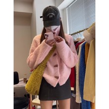 超好看五色牛角扣羊毛圈圈慵懒风针织开衫女高级感软糯厚毛衣外套