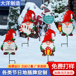 Christmas Gnome Garden Plates Decorative Santa Claus Metal Plates Outdoor Decorative Courtyard Sign