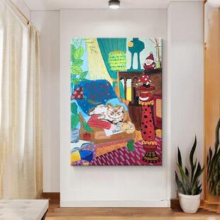 Matisse Hand-Painted Oil Painting Dopamine Color Niche Art Trend Decorative Painting Living Room Hanging Painting Entrance Texture Painting