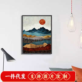 跨境外贸自然景观艺术钻石画日落湖图片5d钻石画一件代发工厂直供