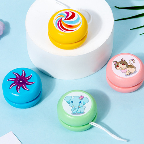 Wooden Yo-Yo Cartoon Animal Pattern Revolving Yo-Yo Gift for Boys and Girls Revolving Childhood Educational Toy