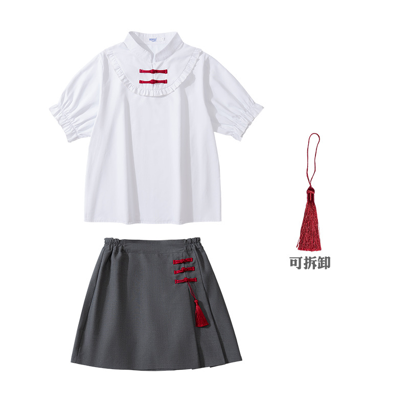 Women's plate buckle short sleeve+disk buckle skirt