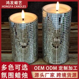 Silver Glitter Led Candle Retro Disco Glass Lens Mosaic Disco Led Digital Candle