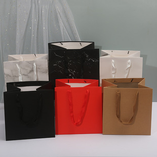 In-Stock Thick White Card Square Gift Bags, Wide-Bottom Cake Gift Bags, Flower Shop Tote Bags, Gift Bags