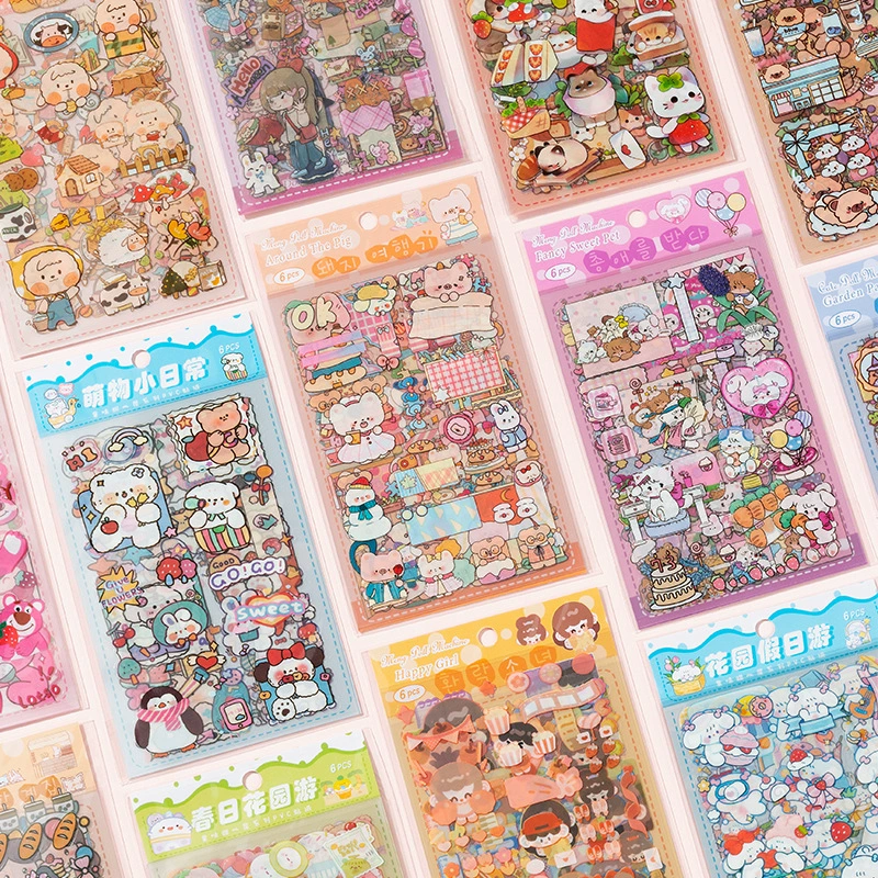 Transparent PVC Waterproof Stickers — Cute Cartoon Multi-Design Sheets, Single Pack (Various Themes)