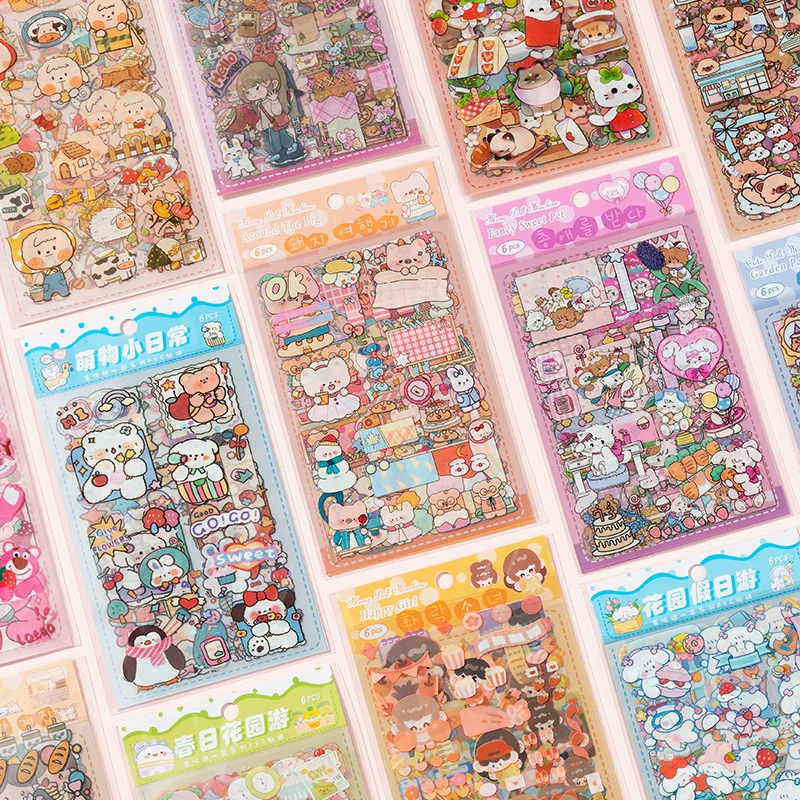 Transparent PVC Waterproof Stickers — Cute Cartoon Multi-Design Sheets, Single Pack (Various Themes)