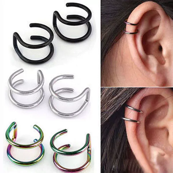 Creative and Simple Ins-Style Non-Pierced Ear Cuffs, Personalized Multi-Layer Hollow Double-Line C-Shaped Ear Clips, Niche Design Earrings