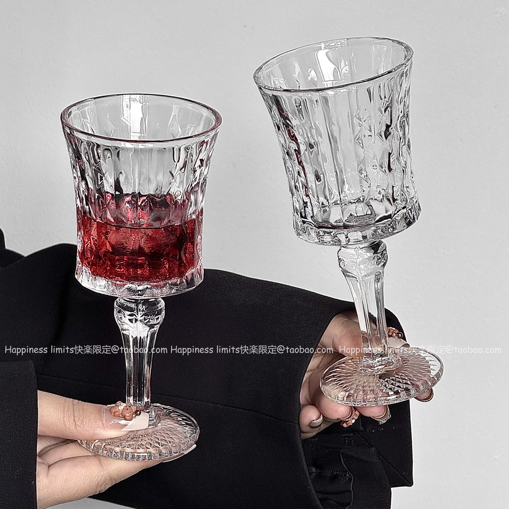 法式优雅ins透明高脚杯高颜值香槟杯红酒杯果汁杯欧式浮雕玻璃杯