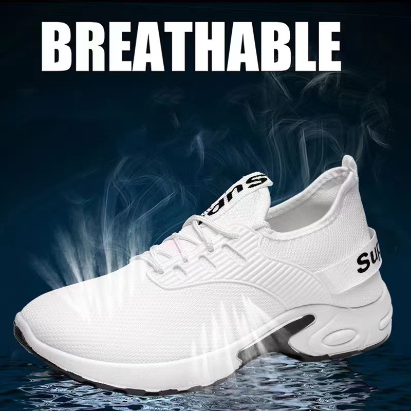 2024 Spring and Autumn New Breathable Men's White Flyknit Low-top Laced Breathable Lightweight Round-toe Men's Shoes