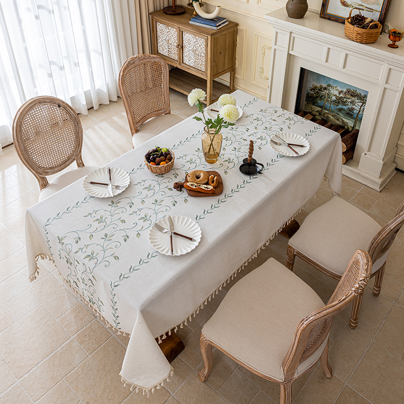 bordado fresa tela de mesa resistente al desgaste estilo francés simple retrógrado estilo de tela de mesa de té rectangular