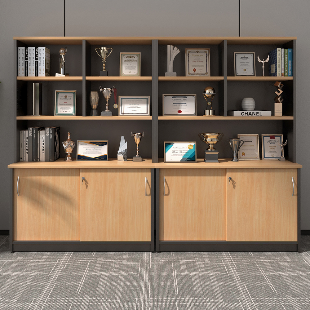 Estante de libros estante de libros combinado integrado jefe de oficina puerta deslizante gabinete de exhibición gabinete de almacenamiento con bloqueo gabinete de archivos multicapa