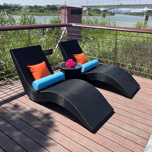 Outdoor Reclining Chair Rattan Chair Nap Leisure Lounger Single Beach Swimming Pool Courtyard Balcony Waterproof Sun Protection with Umbrella Rattan