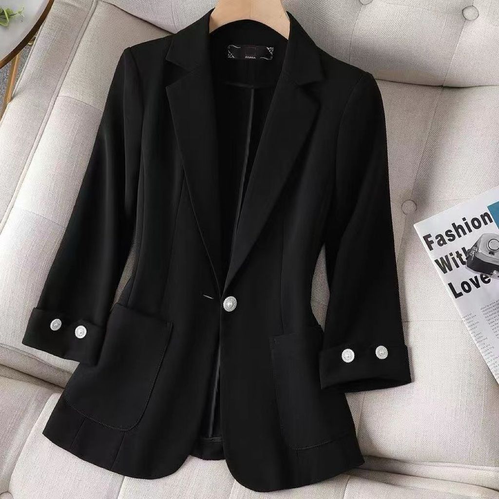2025 Spring and Autumn Women's Small Suit Jacket, Single Button, Short Style, Petite, Simple Casual Slim Fit Top, Single Layer, Thin Style