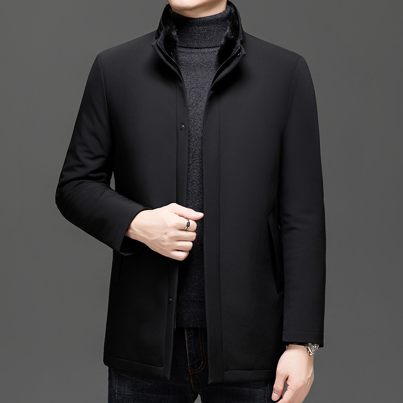 Authentic Removable Goose down Liner Winter Warm Mink Fur Stand Collar down Jacket Men's Middle-Aged Business Casual Jacket