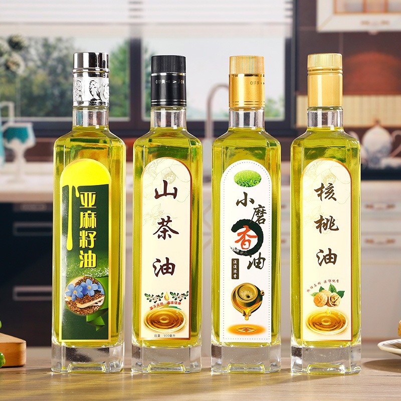 厂家批发创意晶白料油瓶密封透明核桃油玻璃含盖子空瓶玻璃瓶包装