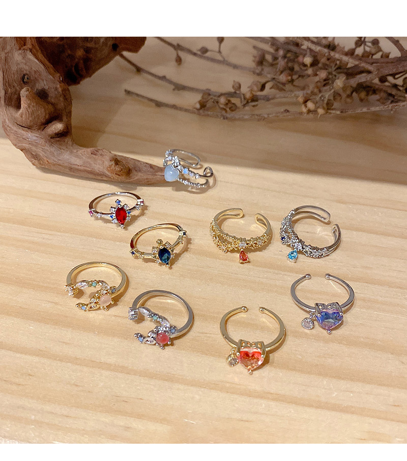 Retro Flower Copper Inlay Zircon Open Ring 1 Piece