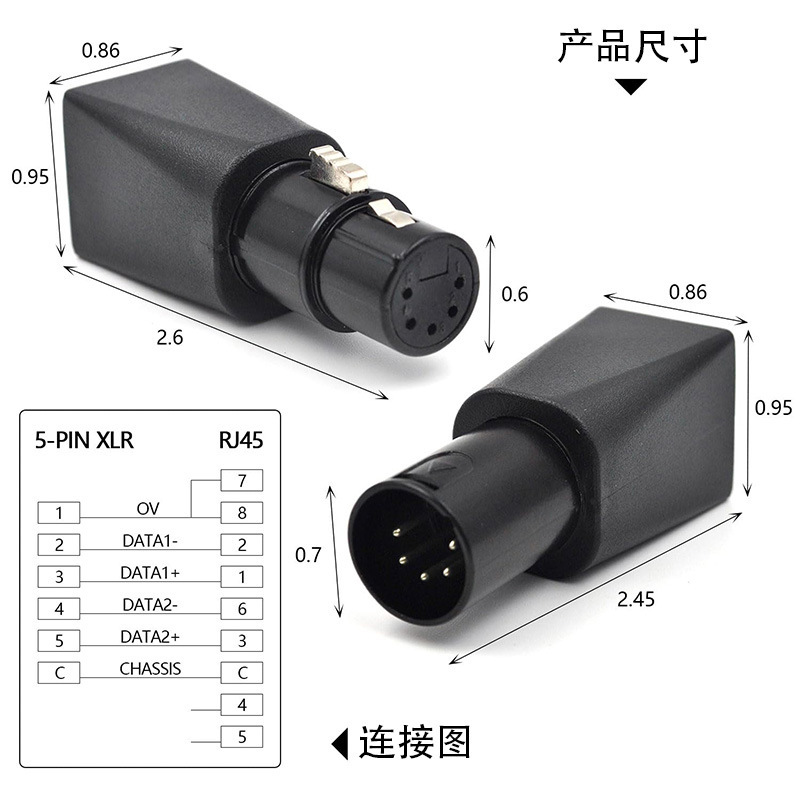 カードレスヘッド公5pin変換ネットワークケーブル変換コネクタrj45メス対xl r 5p雄プラグネットワークオーディオ変換器|undefined