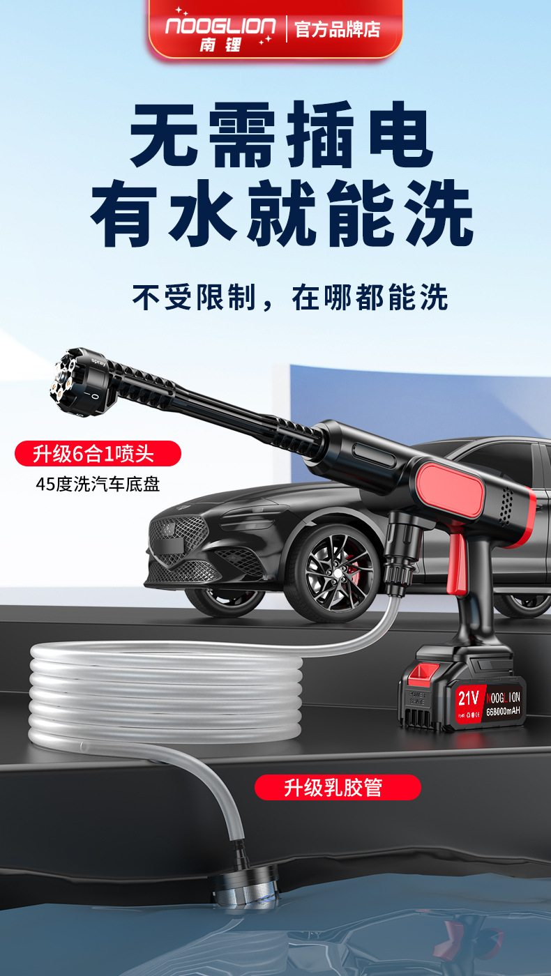 Customized Lithium Battery Car Wash Machine, Wireless Car Wash Machine, Household Rechargeable Cleaning Tool, High-Pressure Car Cleaning Device
