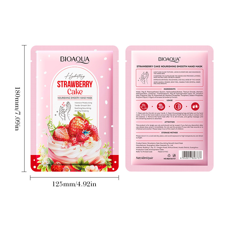 BIOAOUA Strawberry Cake Maschera mani nutriente e liscia 40 ml/paio Maschera mani autunno e inverno_voghion.com
