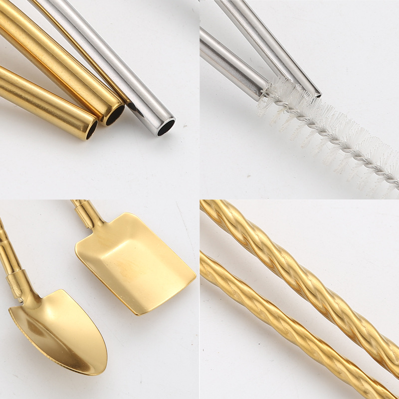 Internet celebridad 304 de acero inoxidable cuchara de paja creativa jugo de café cuchara integrada pala de paja de sandía pala