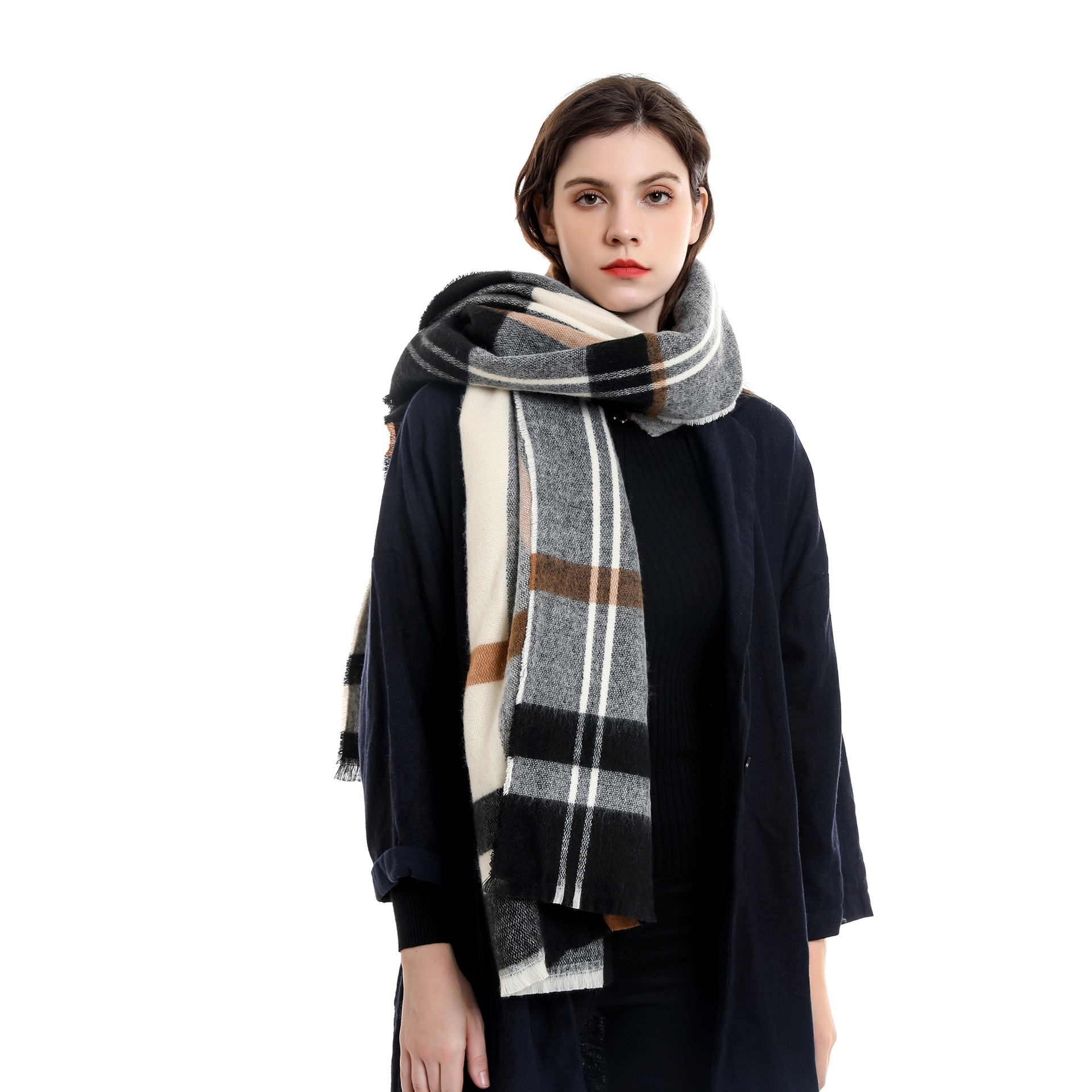 Otoño e Invierno Plaid color a juego bufanda de moda caliente simple moda estilo coreano artístico bufanda caliente
