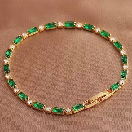 European and American Foreign Trade Aliexpress Green Crystal Zircon Bracelet Sweet and Romantic Women's Chain-Style Fashion Commuter Jewelry