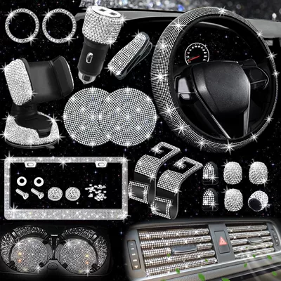 Car Steering Wheel Cover, Non-Slip, Comfortable, No Inner Ring, Elastic Handle Cover, Diamond-Encrusted, Us Standard License Plate Frame, Car Decoration, Cross-Border (Steering wheel cover) - white-38cm