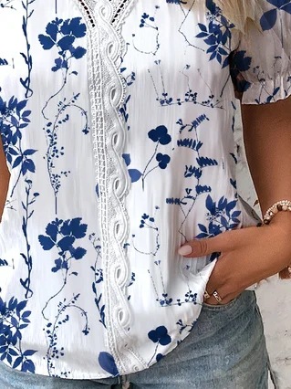 Printing Design Casual Style Wholesale Women's Casual Flower Short Sleeve Printing Blouses
