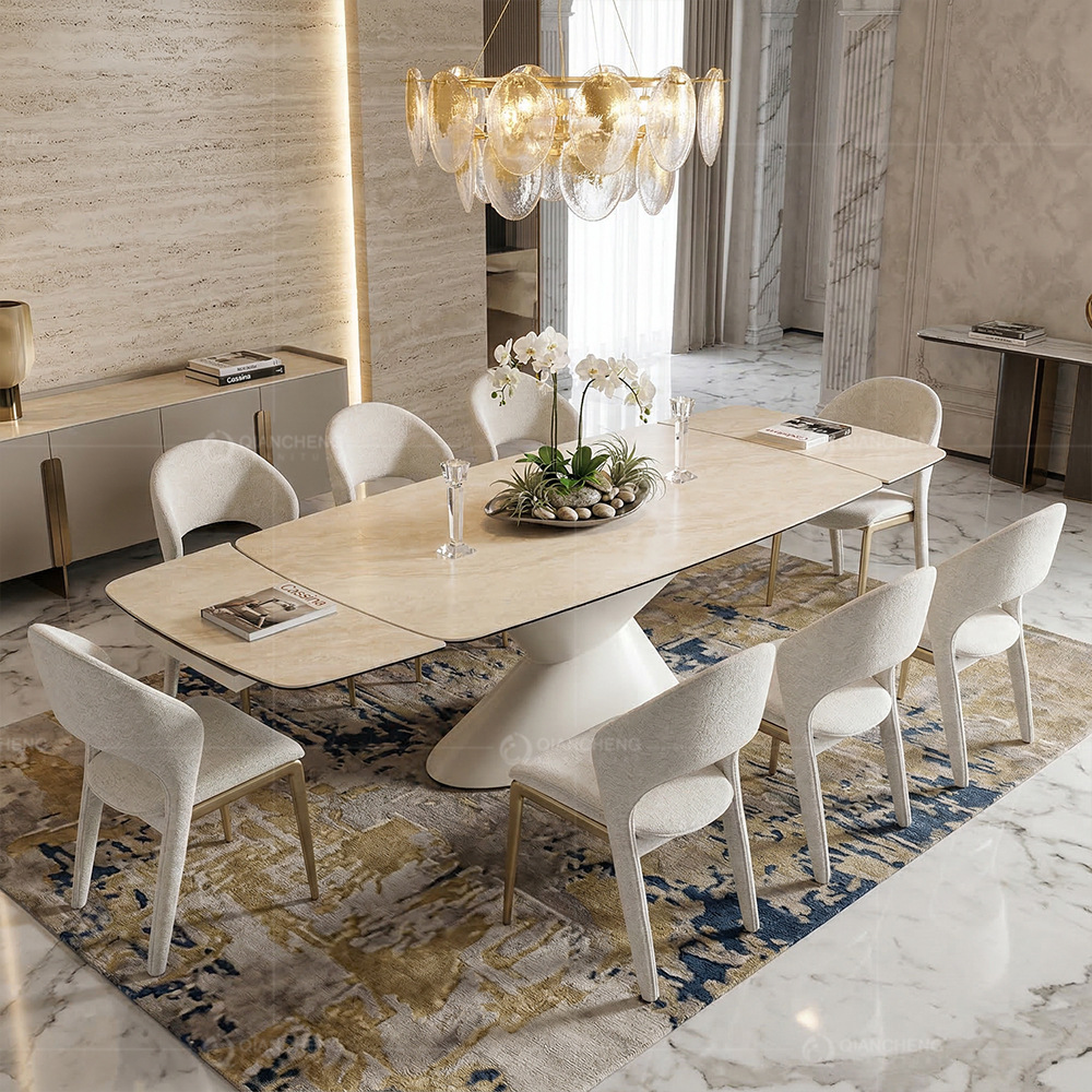 Mesa de Comedor Extensible de Pizarra y Metal, Plegable y Multifuncional para Comedor y Hotel
