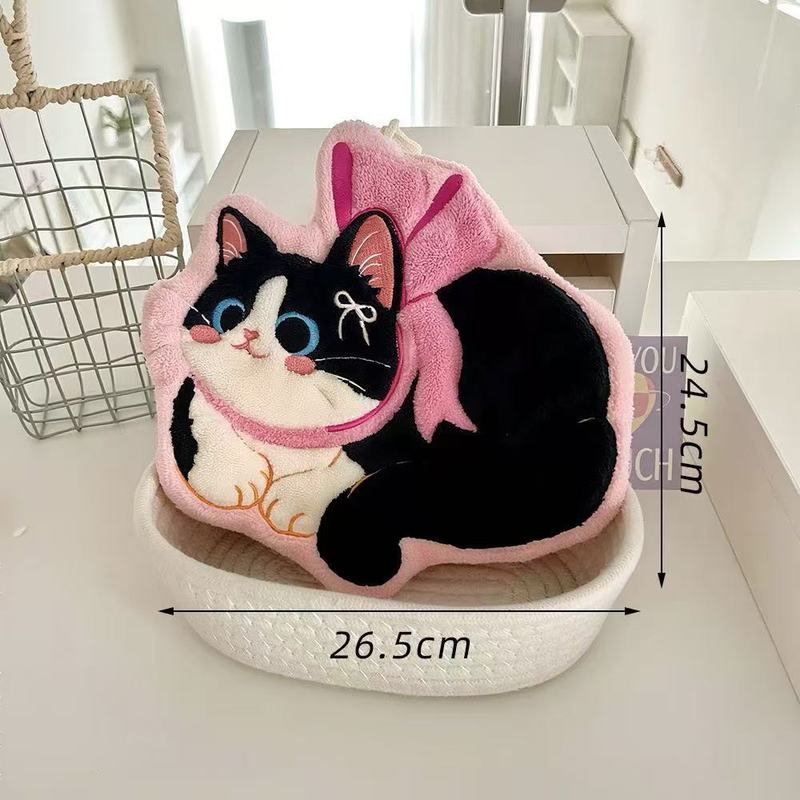 家庭用キッチンとバスルームかわいい漫画猫ハンドタオルハンギングハンカチ子供用厚みのあるサンゴ吸収性雑巾タオル|undefined